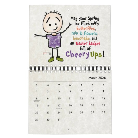 2021年の陽気な漫画スティックマン勇気付けられる カレンダー (3月 2026)