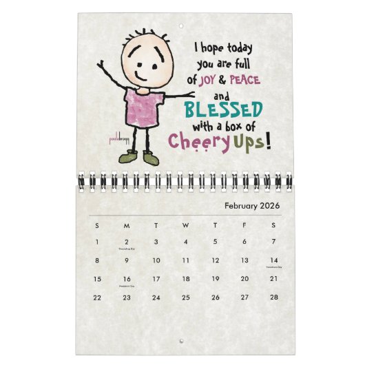 2021年の陽気な漫画スティックマン勇気付けられる カレンダー (2月 2026)