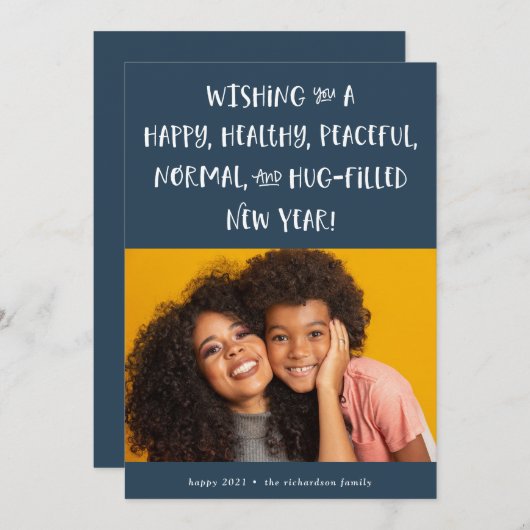 2021年の願い | フォトブルー ハッピーニューイヤー シーズンカード (正面/裏面)
