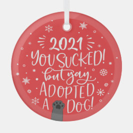 2021年は最悪だったけど、犬を飼ったから良い思い出、赤い記念品 ガラスオーナメント