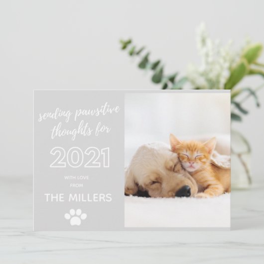 2021年を幸せな気持ちでスタート！ ポジティブな気持ちになれるペットのおもしろカード シーズンカード (スタンド正面)