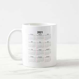 2021年カレンダー月日 コーヒーマグカップ