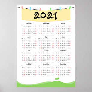 2021年カレンダー ポスター - 日曜日始まり