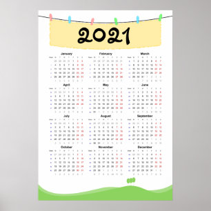 2021年カレンダー ポスター - 月曜日始まり