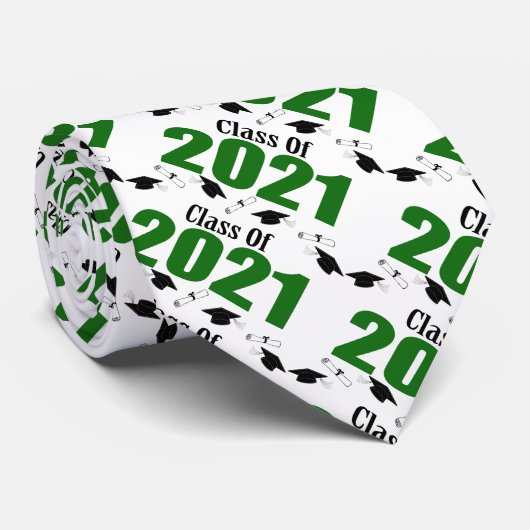 2021年キャップと卒業証書のクラス(緑) ネクタイ (ロール)