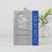2021年クラスのグレーの青い卒業写真 招待状 (スタンド正面)