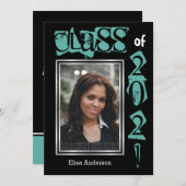 2021年クラスのティール(緑がかった色)文字卒業写真 招待状 (正面/裏面)