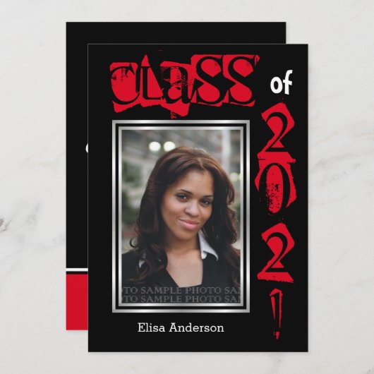 2021年クラスの赤い文字卒業写真 招待状 (正面/裏面)