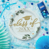 2021年クラス金ゴールドティール（緑がかった色）フローラ卒業パーティー ペーパープレート (パーティー)