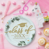 2021年クラス金ゴールドティール（緑がかった色）フローラ卒業パーティー ペーパープレート (パーティー)