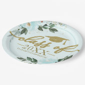 2021年クラス金ゴールドティール（緑がかった色）フローラ卒業パーティー ペーパープレート (アングル)