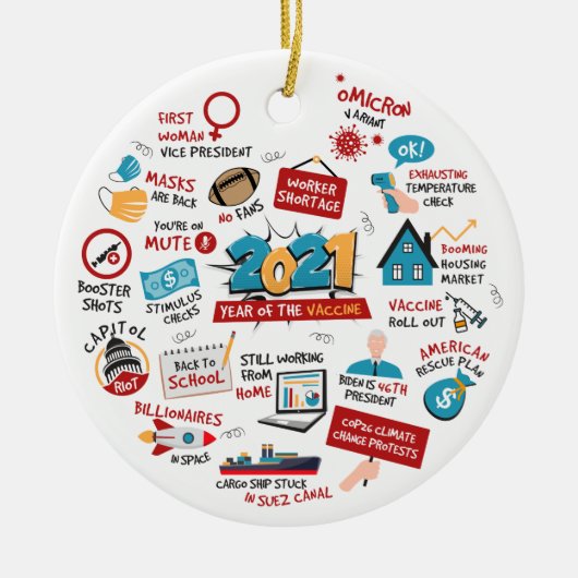 2021年クリスマスツリー大流行ワクチン年表 セラミックオーナメント (正面)