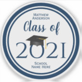 2021年ネイビシンプルーエレガントブルー卒業クラス シール (正面)