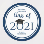 2021年ネイビシンプルーエレガントブルー卒業クラス ラベル (デザイン1)