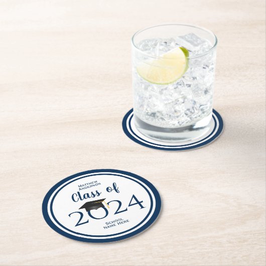 2021年ネイビーエレガントブルー卒業パーティーのクラス ラウンドペーパーコースター (インサイチュ)