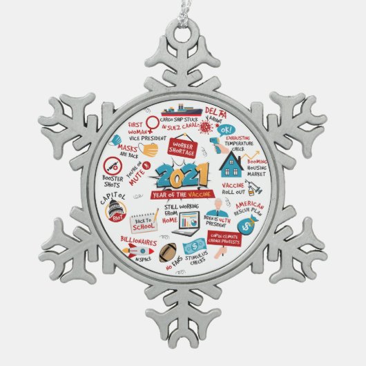 2021年パンデミック年のワクチン記念品クリスマス スノーフレークピューターオーナメント (正面)