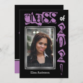 2021年パープル文字卒業写真のクラス 招待状 (正面/裏面)