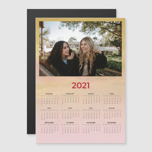 2021年ピンクカスタム黄色写真磁気カレンダー (正面/裏面)