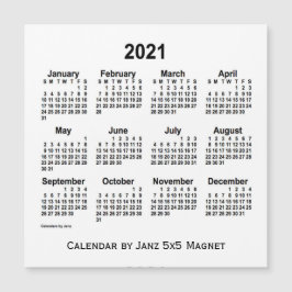 2021年ホワイトカレンダー(Janz 5x5 Magnet)