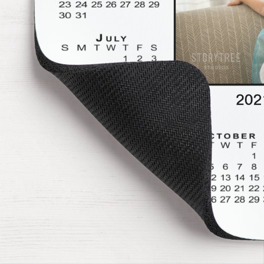 2021年モダンの予定表写真と名前を白で表示 マウスパッド (コーナー)