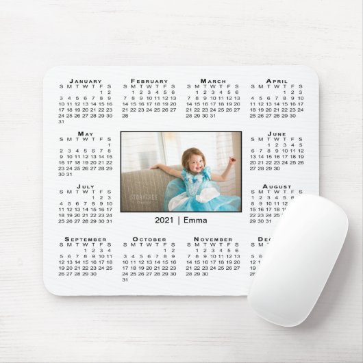 2021年モダンの予定表写真と名前を白で表示 マウスパッド (マウス)