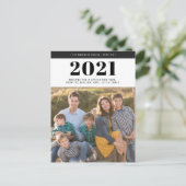 2021年モダンめでたい新年のタイポグラフィ写真はっきりした シーズンポストカード (スタンド正面)