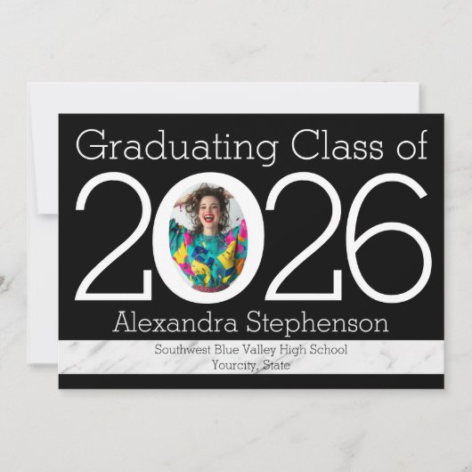 2021年モダン数額写真卒業 招待状 (正面)