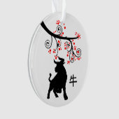 2021年中国の正月の雄牛と花 オーナメント (正面)