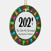 2021年予防接種を受けた家族の写真の緑のグリッター セラミックオーナメント (右)