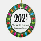 2021年予防接種を受けた家族の写真の緑のグリッター セラミックオーナメント (左)