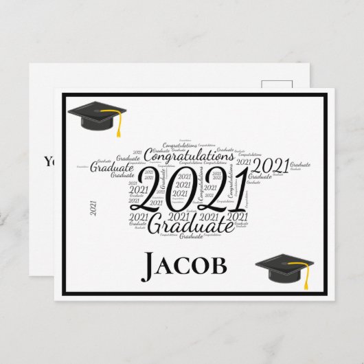 2021年卒業おめでとうワードアート ポストカード (正面/裏面)