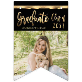 2021年卒業の黒と金ゴールドのスクリプトクラス バンティングフラッグ