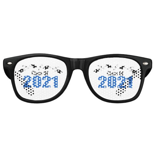 2021年卒業キャップと卒業証書のクラス(青) レトロサングラス (正面)