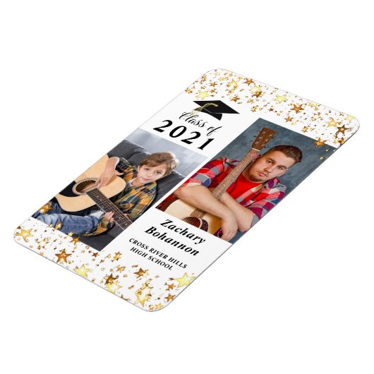 2021年卒業クラスの黒い金ゴールド星写真 マグネット (左側)