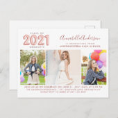 2021年卒業バラ金ゴールド3写真卒業パーティー インビテーションポストカード (正面/裏面)