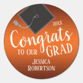 「2021年卒業生 オレンジ色の皆さんおめでとう」 ラウンドシール (正面)