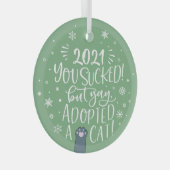 2021年吸もやい猫おもしろいグリーン記念 ガラスオーナメント (正面右)