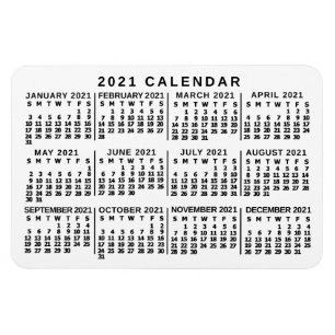2021年度の月次カレンダー·クラシックホワイト/ブラック マグネット