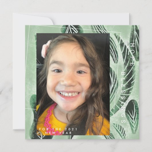 2021年手描き植物ボタニカルグリーン カード (正面)