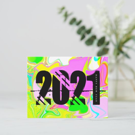 2021年新年ネオントリップ(幻覚体験)のような液体はっきりしたフォント ポストカード (スタンド正面)