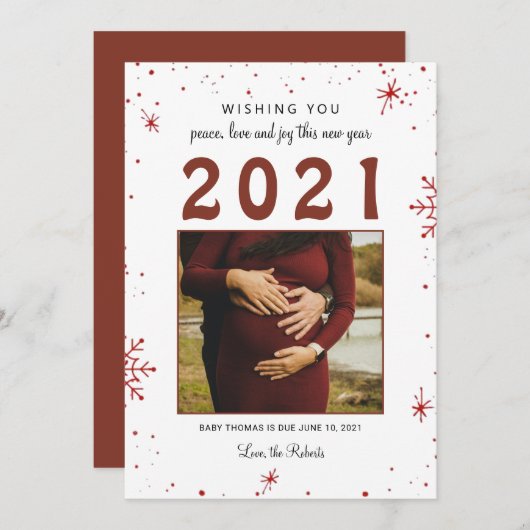 2021年新年ベビー発表スノーフレークかわいい シーズンカード (正面/裏面)