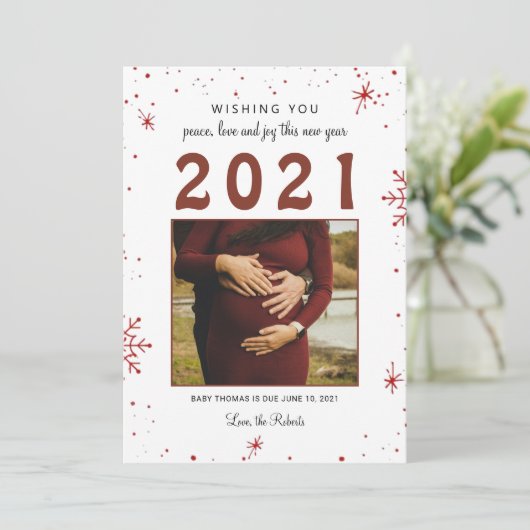 2021年新年ベビー発表スノーフレークかわいい シーズンカード (スタンド正面)