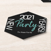 2021年新年ホワイトティール（緑がかった色）タイポグラフィパーティー ペーパーコースター (アングル)