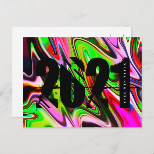 2021年新年液体トリップ(幻覚体験)のようなフォント ポストカード (正面/裏面)