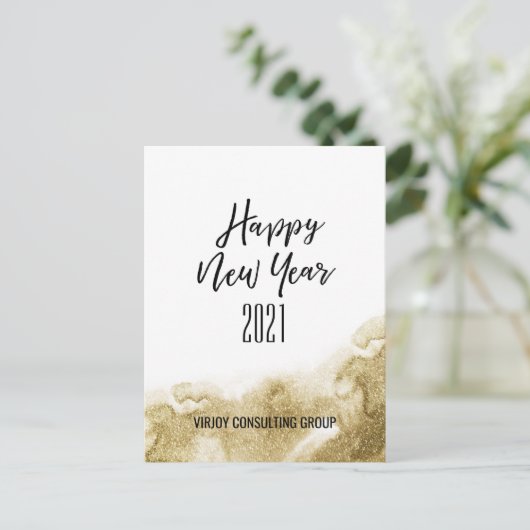 2021年新年|ビジネ企業のス金ゴールド抽象芸術 シーズンポストカード (スタンド正面)