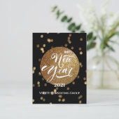 2021年新年|ビジネ企業のス金ゴールド紙吹雪 シーズンポストカード (スタンド正面)