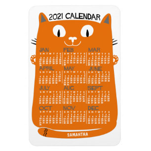 2021年月例カレンダー中世紀のオレンジの猫 マグネット