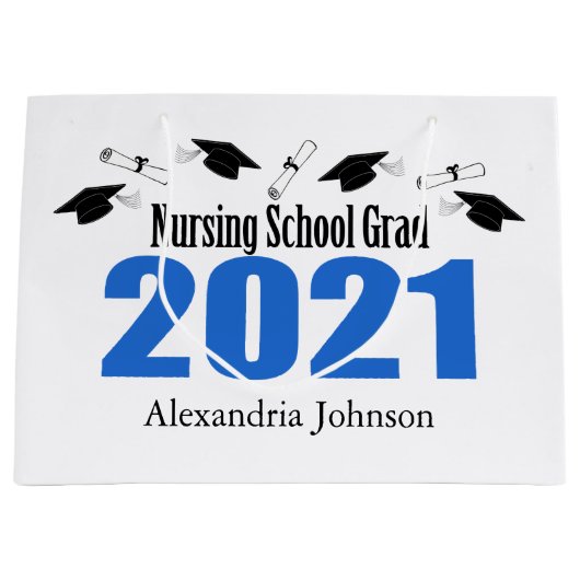 2021年看護学校卒業抱き枕（青帽） ラージペーパーバッグ (正面)