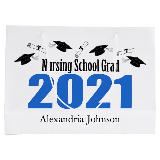 2021年看護学校卒業抱き枕（青帽） ラージペーパーバッグ (裏面)