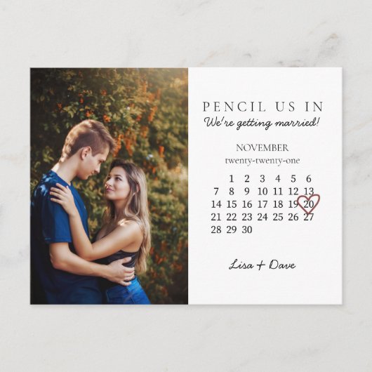 2021年11月の日付を保存するカレンダーピンクハート ポストカード (正面)